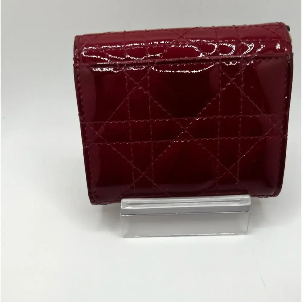 GUC Dior Red Lotus Cannage Patent Trifold Wallet